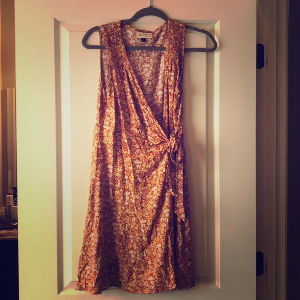 Yellow and orange flower wrap dress